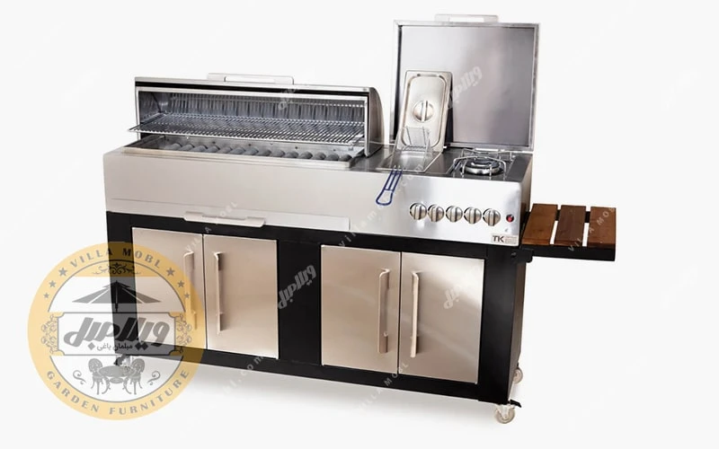 باربیکیو ۱۵۰ سانت بالا استیل کابین نما استیل درب نیم هلال عرض ۵۰