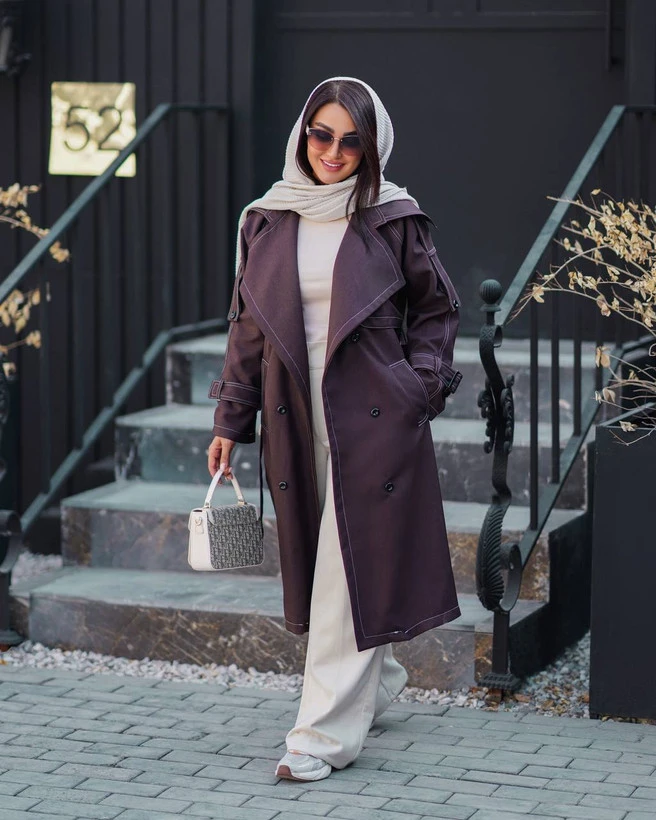 بارونی بلند دمسه دوزی آستردار کد ۴۳۰۳