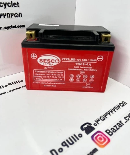 باطری موتور سیکلت 12V/9AH/10HR کوتاه