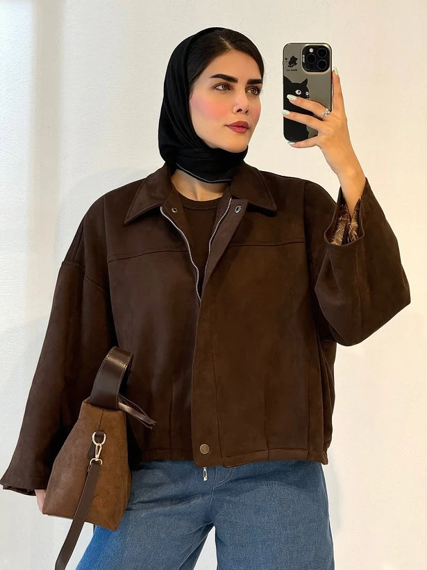 بامبر جکت قهوه‌ای،جیر سوئیت،زنانه