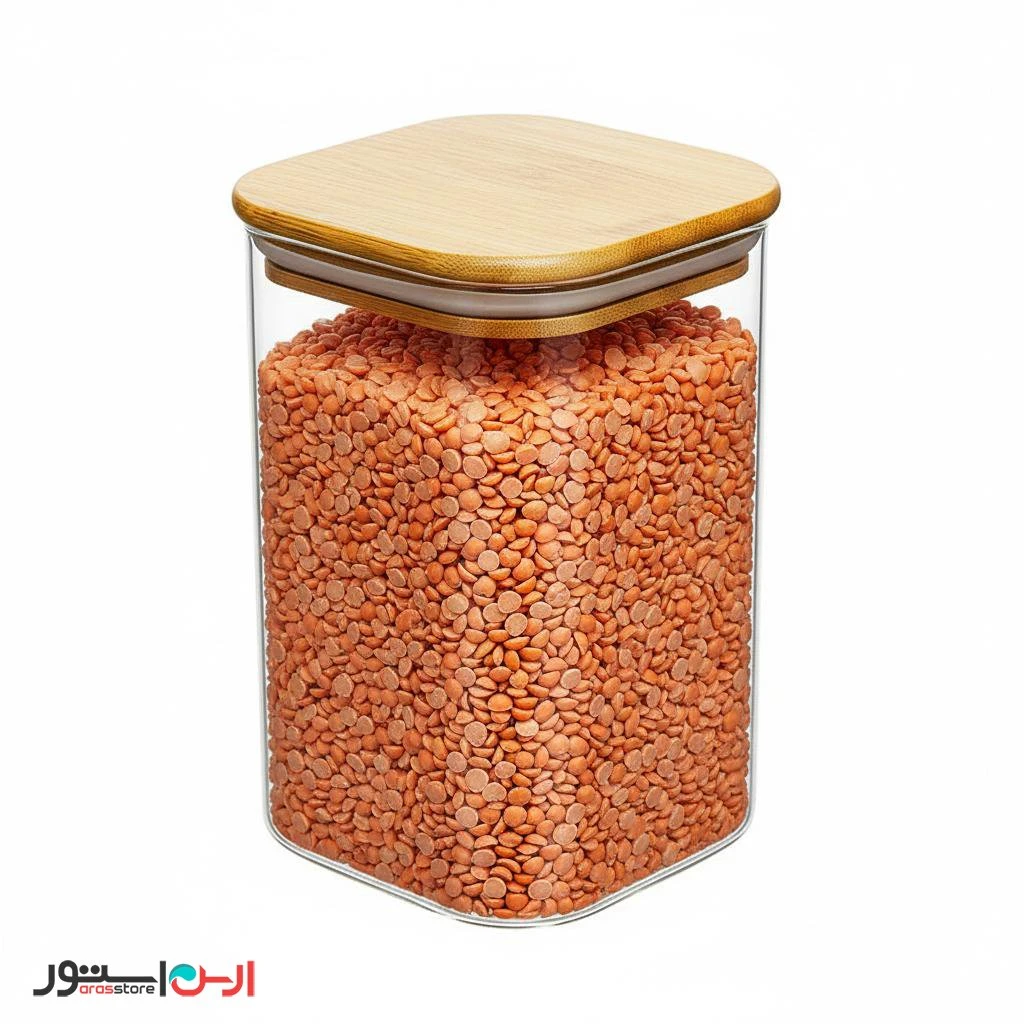بانکه حبوبات پیرکس مربعی در بامبو 15سانتی قطر 10