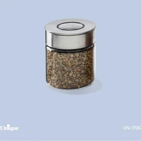 بانکه شیشه ای درب استیل 10 سانت یونیک کد 1706