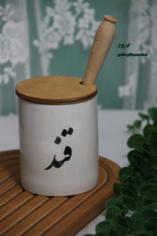 بانکه قند سرامیکی درب چوبی