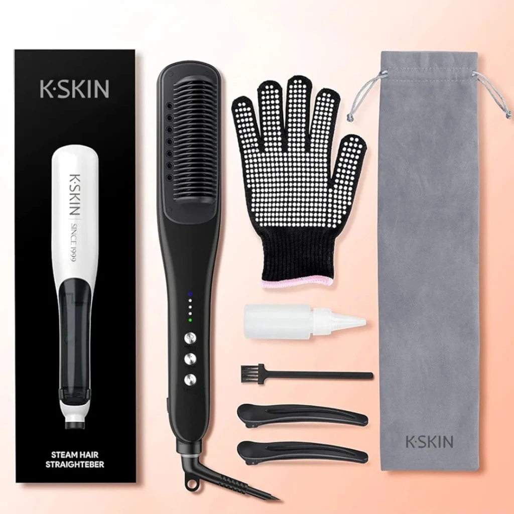 برس اتو مو بخاردار K.Skin | صاف‌کننده حرفه‌ای مو با فناوری بخار