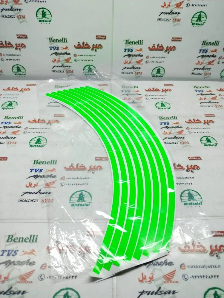 برچسب (شبرنگ) دور رینگ ساده باریک (سبز فسفری)