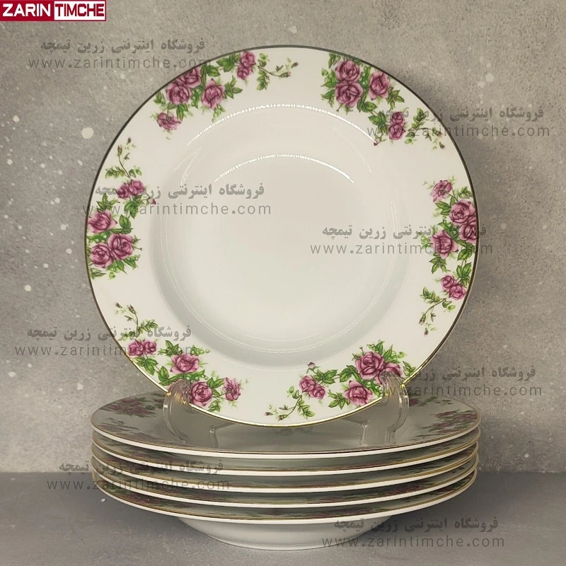 بشقاب خورشت خوری چینی زرین مدل بیدگل