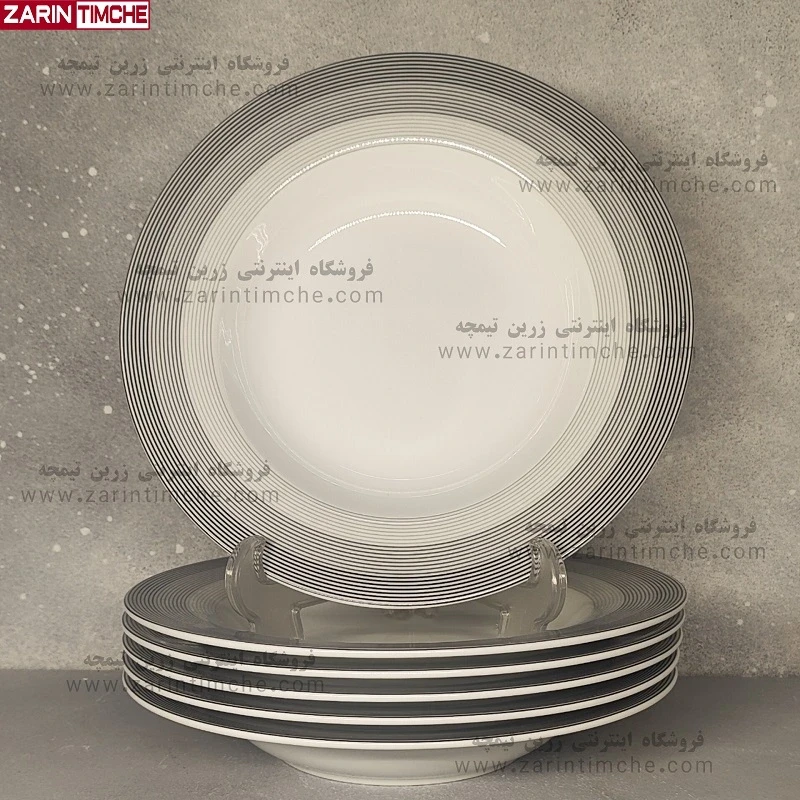 بشقاب خورشت خوری چینی زرین مدل سیلورلاینر