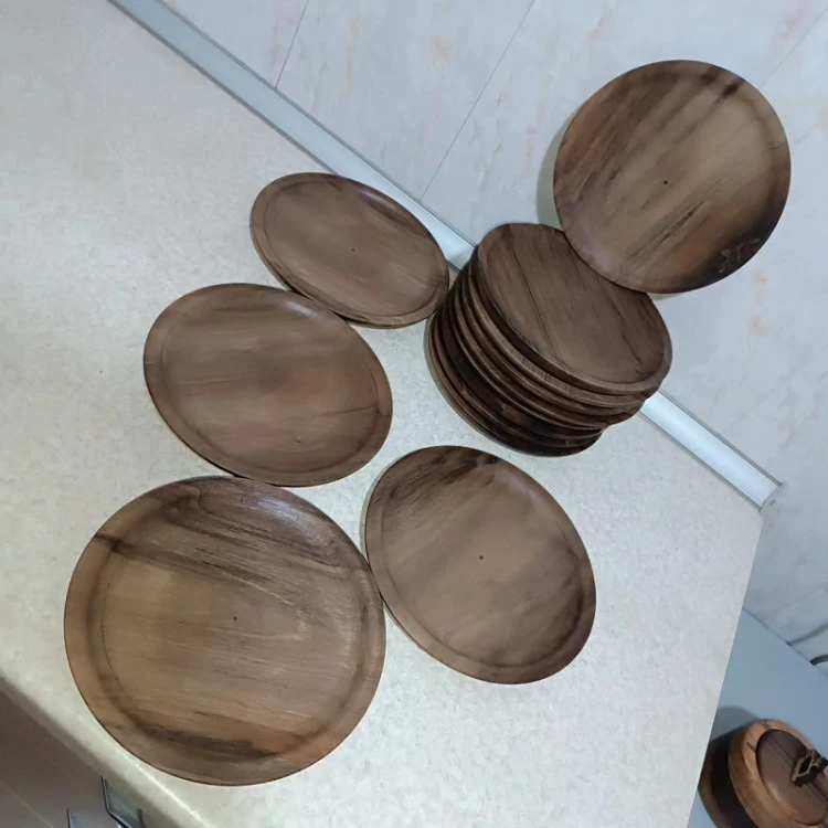 بشقاب چوبی قطر 20 خراطی شده یک تکه چوب گردو