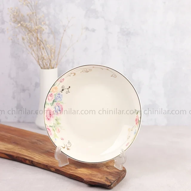بشقاب گود خورشت خوری تکی استخوانی طرح گل سایز کوچک وارداتی