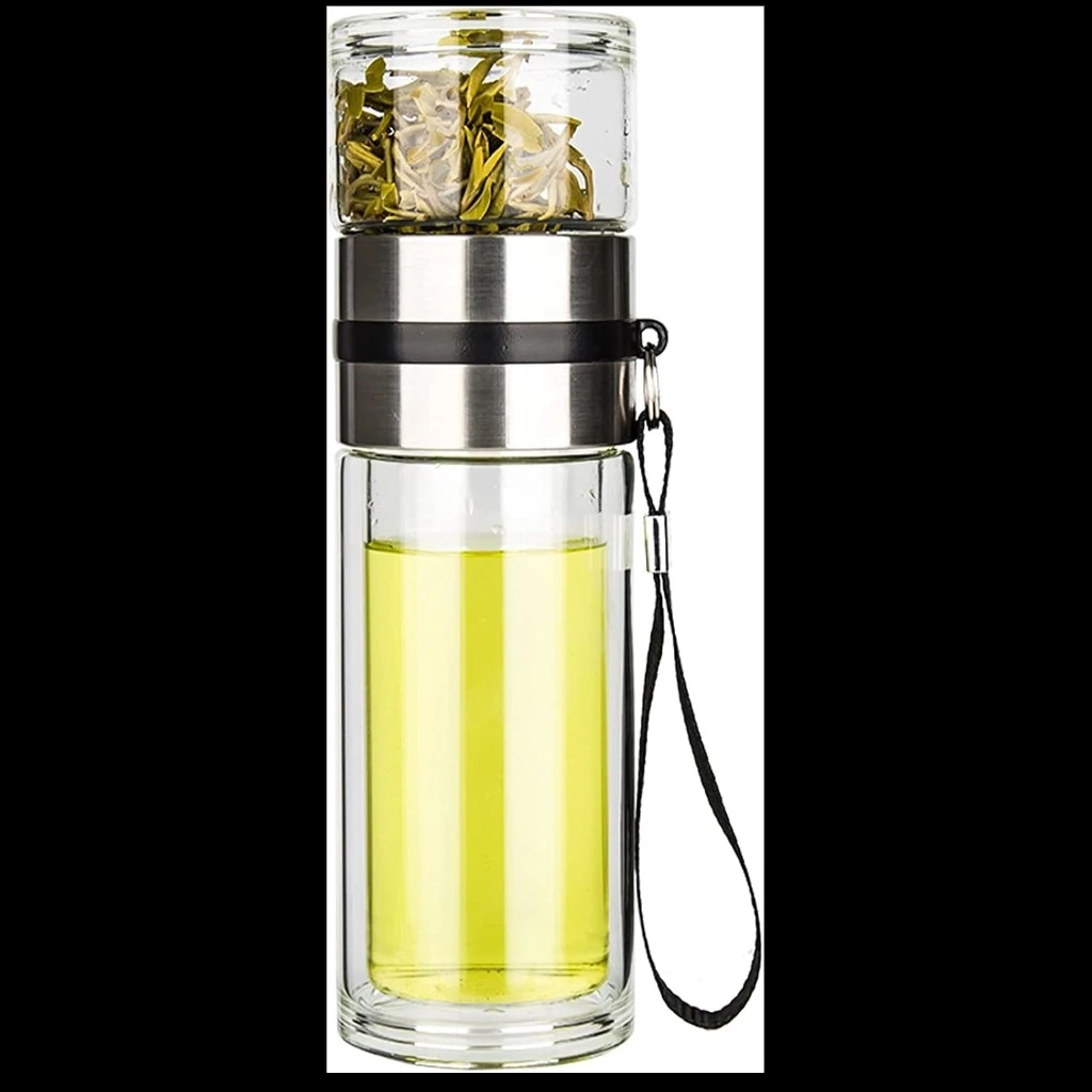 بطری دمنوش شیشه‌ای دوجداره PARACITY مدل مسافرتی 380 میلی‌لیتر