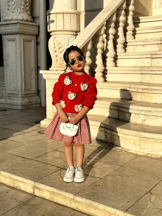 بلوز و دامن دخترانه جنس بلوز دورس پشت پشمی و دامن کشمیر