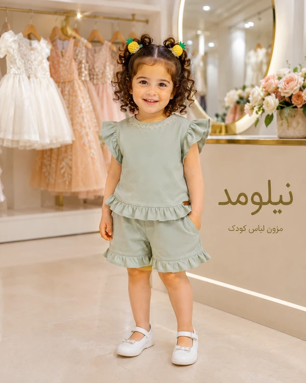 بلوز وشلوارک بچگانه دخترانه تابستانه لینن کنفی نیلومد