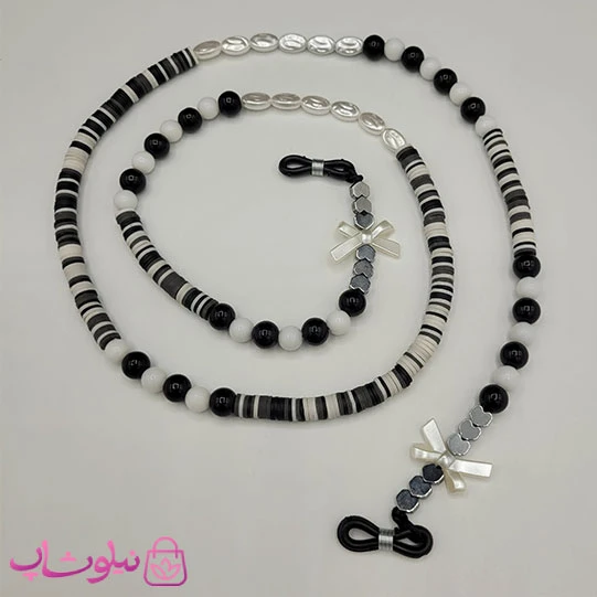 بند عینک زنانه دستساز برند N&SH مدل فانتزی سفید مشکی کد 120