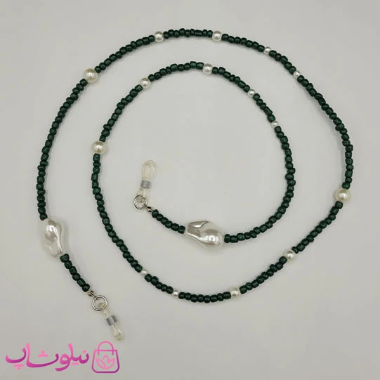 بند عینک زنانه دستساز برند N&SH مدل مروارید و کریستال سبز تیره کد 120