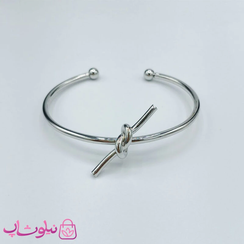بنگل دخترانه آبکاری نقره مدل گره بزرگ کد 1691