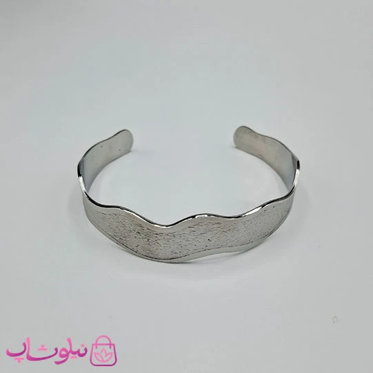 بنگل زنانه مدل منحنی استیل نقره ای رنگ کد 1998