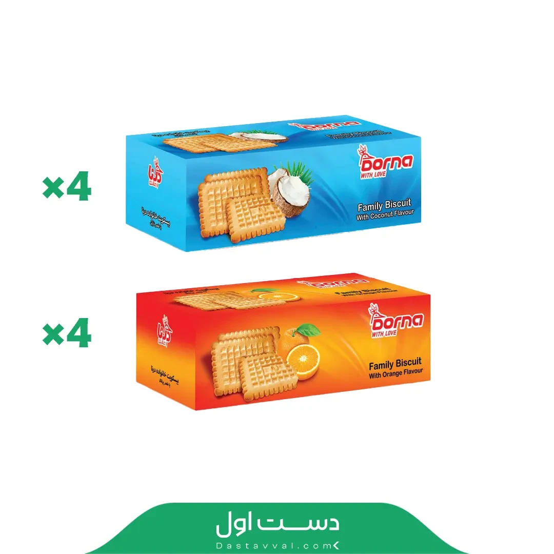 بیسکوئیت خانواده درنا (نارگیلی و پرتقالی) – کارتن ۴ عددی