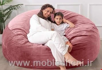 بین بگ الیافی استوانه‌ای باروکش مخمل صورتی تیره