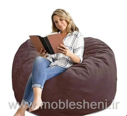 بین بگ الیافی تک‌نفره گرد، باروکش مخمل قهوه‌ای