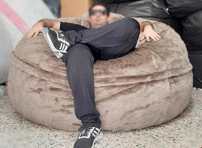 بین بگ الیافی. تکنفره بزرگ خارجی همراه بالش خاکی تیره سایز۱۴۰