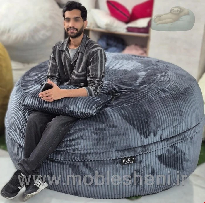 بین بگ الیافی گرد سایز ۱۶۰ با پارچه سایا آبی روشن