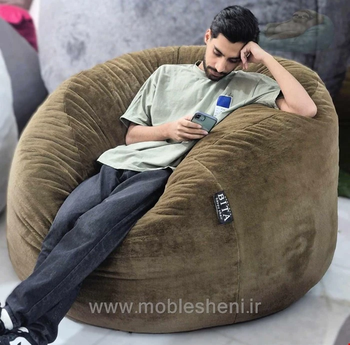 بین بگ الیافی گردتک نفره قطر ۱۲۰با پارچه تدی مبلی قهوه ای