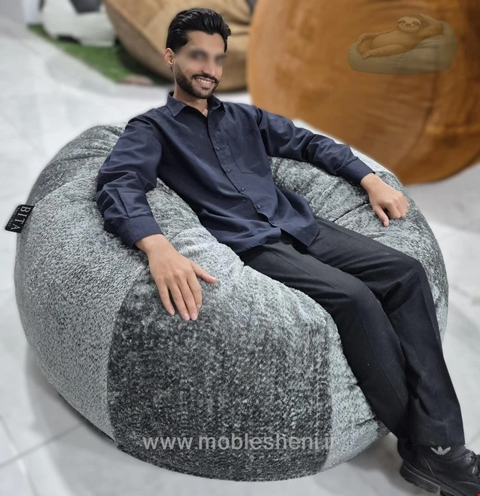 بین بگ الیافی گردتک نفره هشت پر سایز ۱۳۰ با پارچه تدی مبلی طوسی