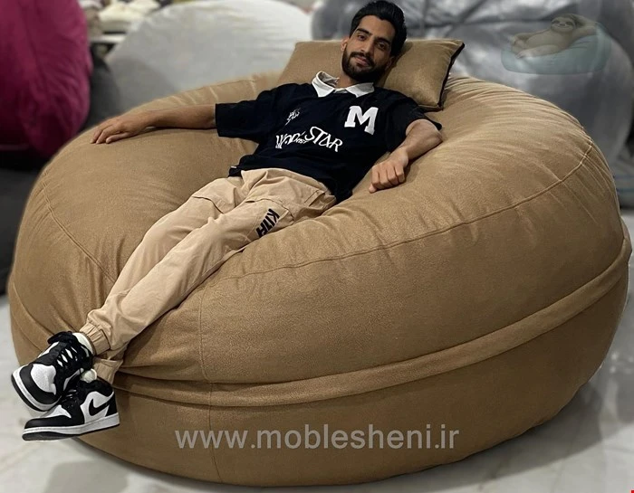 بین بگ الیافی گرددونفره سایز ۱۸۰،دونفره با پارچه مخمل مبلی رنگ قهوه ای