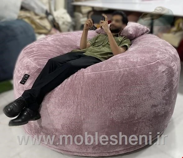 بین بگ یک نفره الیافی گرد رنگ یاسی سایز ۱۴۰