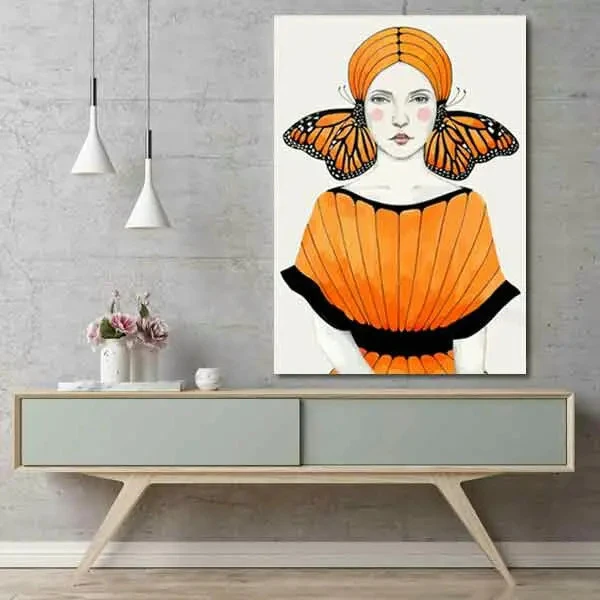 تابلو بوم چاپی لاویا طرح زن با گوشهای پروانه ای کد ART-1538