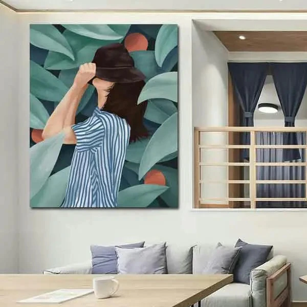 تابلو بوم چاپی لاویا طرح زن کلاه دار کد ART-849