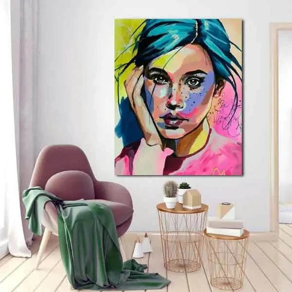 تابلو بوم چاپی لاویا طرح پرتره زن رنگی کد ART-2093
