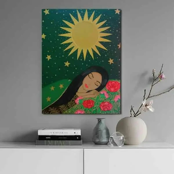 تابلو بوم چاپی لاویا طرح پرتره زن و آفتاب کد ART-2075