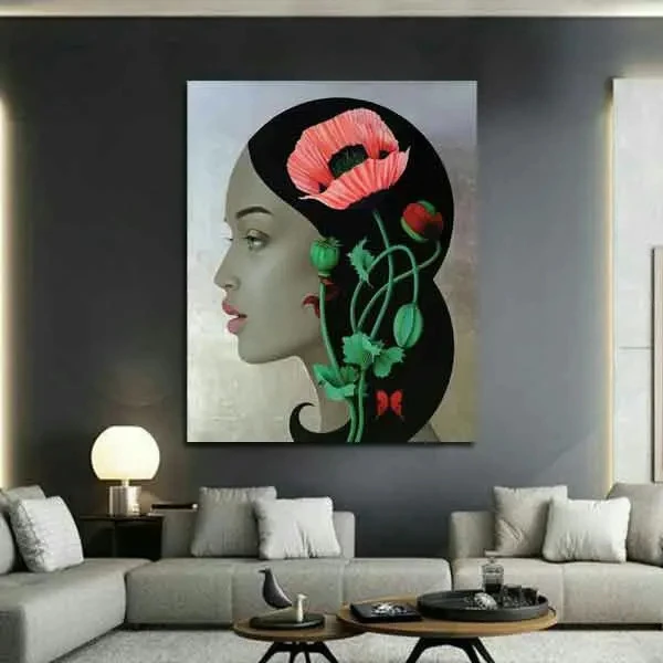تابلو بوم چاپی لاویا طرح پرتره زن و گل کد ART-1239