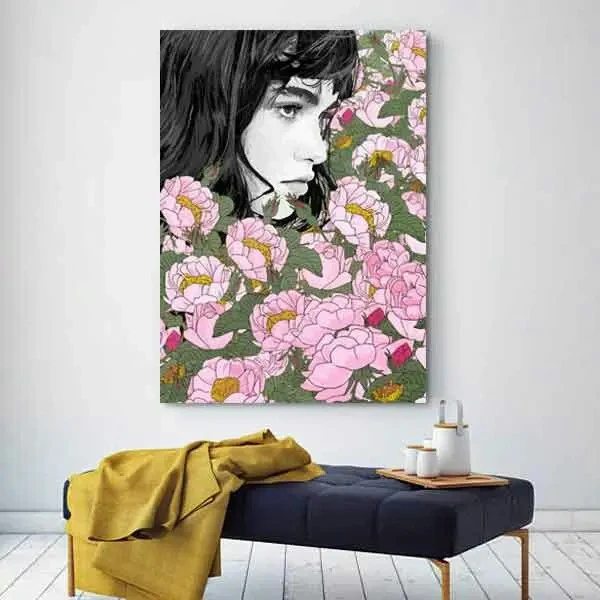 تابلو بوم چاپی لاویا طرح پرتره زن و گل کد ART-1531