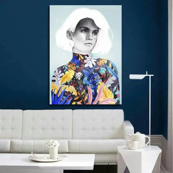تابلو بوم چاپی لاویا طرح پرتره زن و گل کد ART-1550