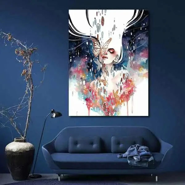 تابلو بوم چاپی لاویا طرح پرتره زن و گل کد ART-1580