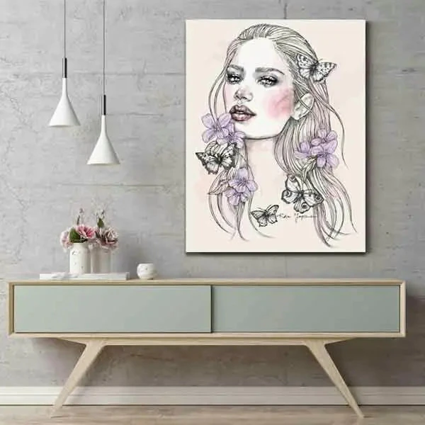 تابلو بوم چاپی لاویا طرح پرتره زن و گل کد ART-1741