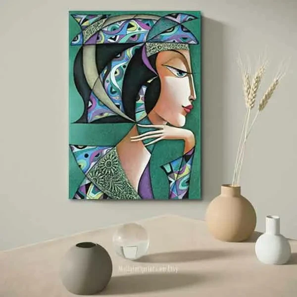 تابلو بوم چاپی لاویا طرح چهره زن کوبیسم سایز ۹۰×۶۰کد ART-1260