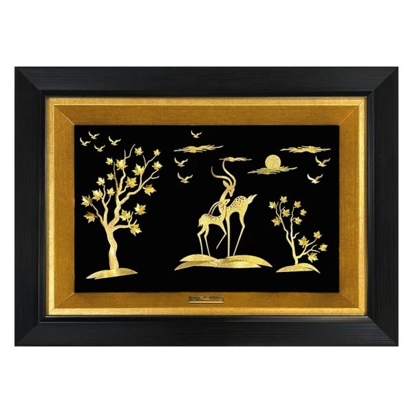 تابلو طلاکوب دو غزال افقی 27*37