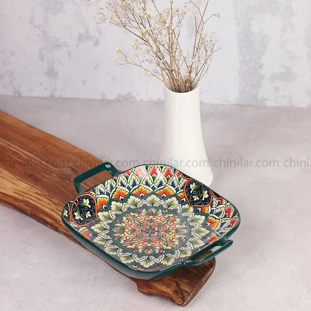 تابه دو دسته مربع سرامیکی طرح بهار تکی
