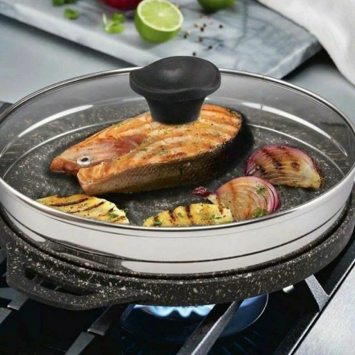 تابه گریل چدن دوطرفه با درب پیرکس