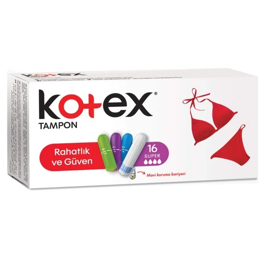 تامپون کوتکس KOTEX مدل RAHAT VE GUVEN SUPER سایز بزرگ بسته 16 عددی
