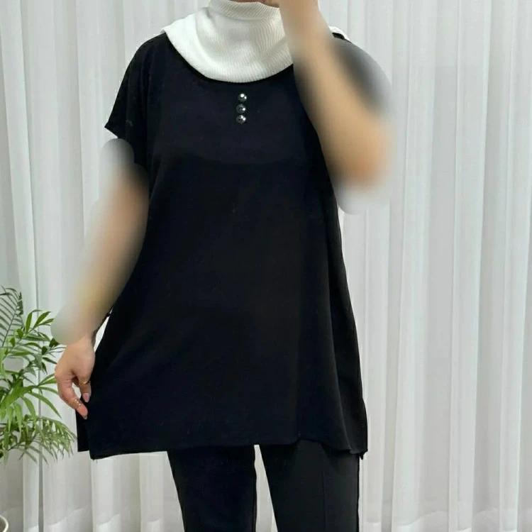 تاپ زنانه نخی شسته شده فری سایز مناسب تا سایز 50 چهارفصل تنخور آزاد و راحت