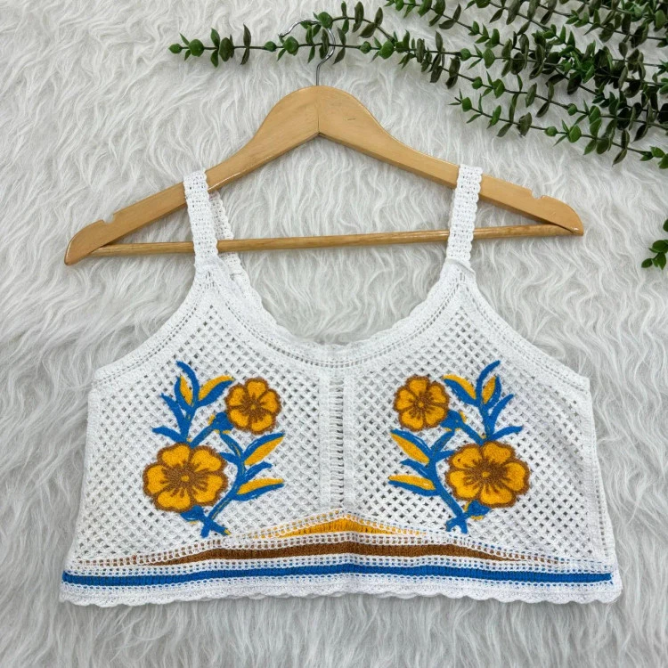 تاپ کراپ قلاب بافی زنانه فری سایز تا 42 قد 45 سانتی متر شیک چهارفصل