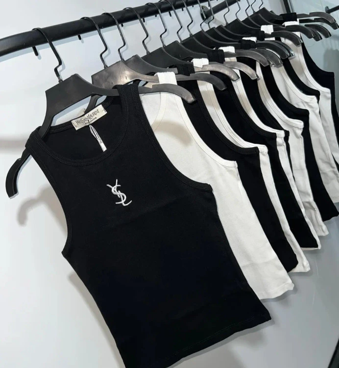 تاپ گلدوزی YSL رنگ سفید و مشکی سایز ۳۶_۴۴