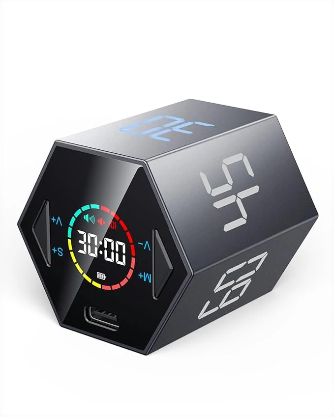 تایمر هوشمند TickTime TK2-SG1 | تایمر مطالعه، کار و آشپزخانه با شارژ USB-C و نمایشگر LED