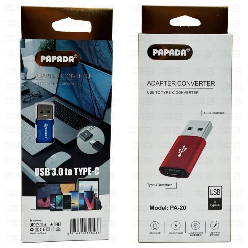 تبدیل Type-C به Usb پاپادا مدل Pa-20 اورجینال (قابلیت دیتا و سوپر فست)