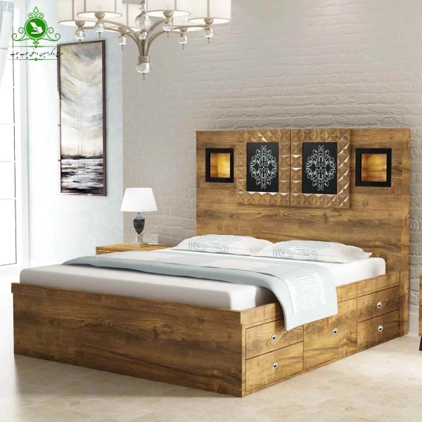 تخت خواب دو نفره چراغ دار مدل اسپانتا