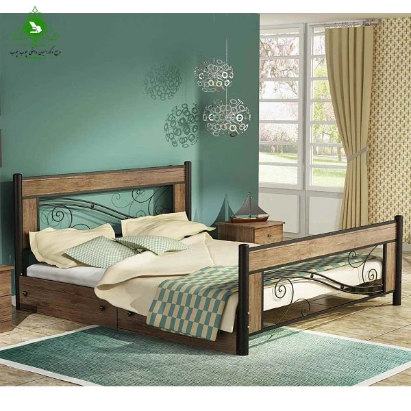 تخت خواب دو نفره چوب و فلز مدل ملودی